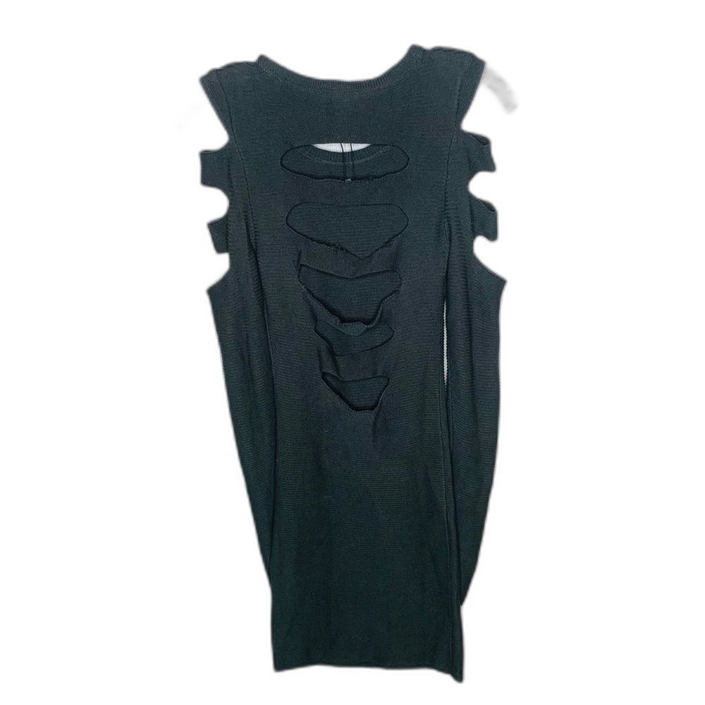 Vintage Express Grunge Sweater Dress XS Olive Green Distressed Back Bodycon Knit - Picture 4 of 9